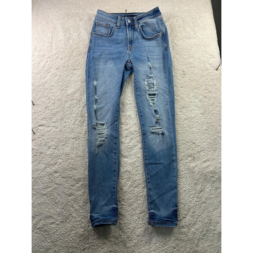 Arizona Jeans Womens 1 Hi Rise Skinny Blue Distressed Ripped Denim Stretch Pants
